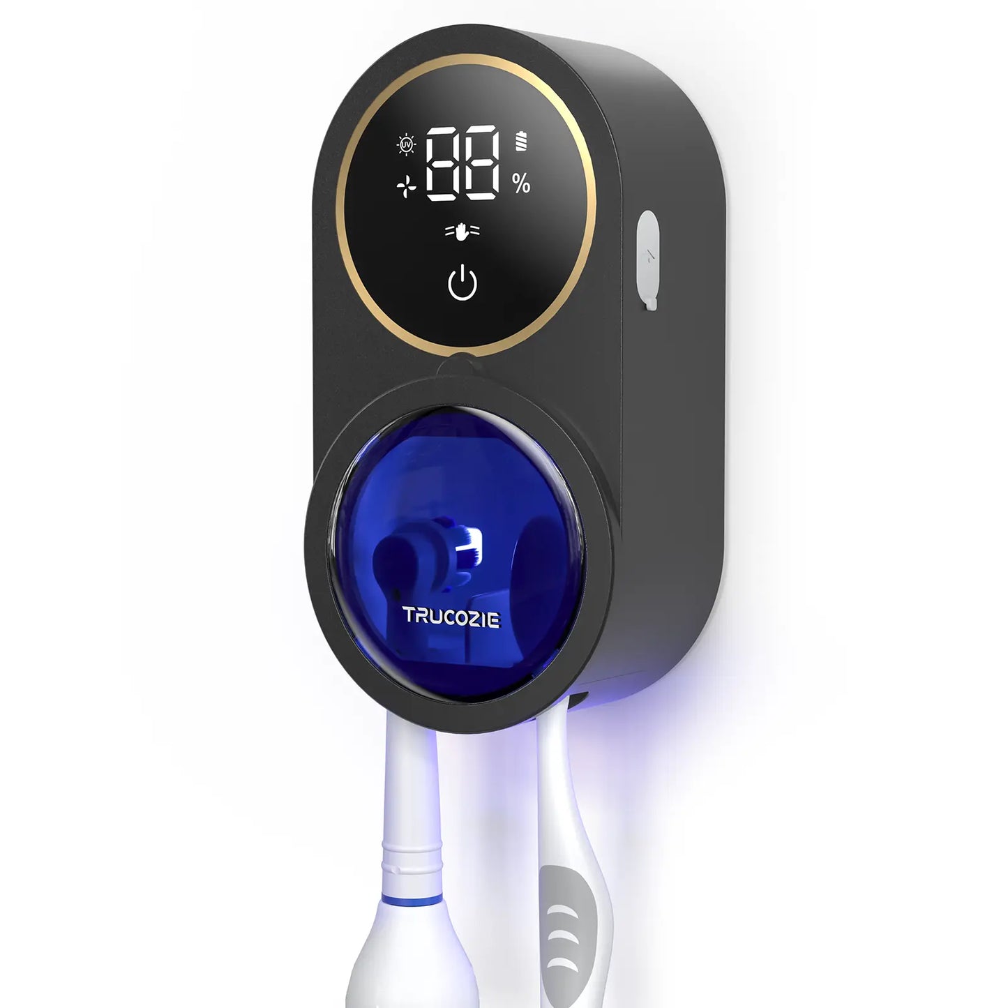 Trucozie X122 Toothbrush Cleaner, Sanitizer, LED Smart Screen, Rechargeable Wall Mount Toothbrush Holder, Oral Care, Automated