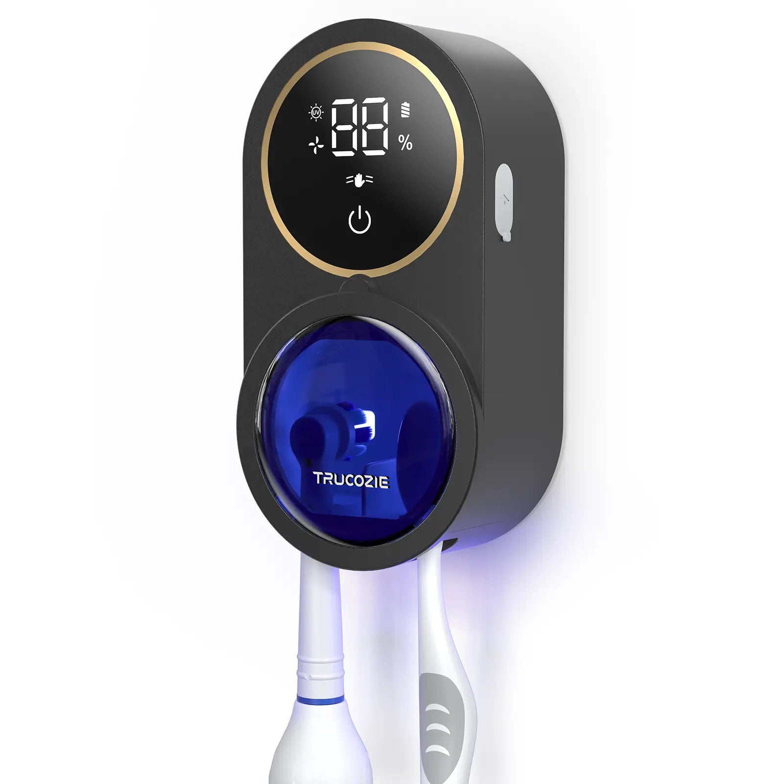 Trucozie X122 Toothbrush Cleaner, Sanitizer, LED Smart Screen, Rechargeable Wall Mount Toothbrush Holder, Oral Care, Automated