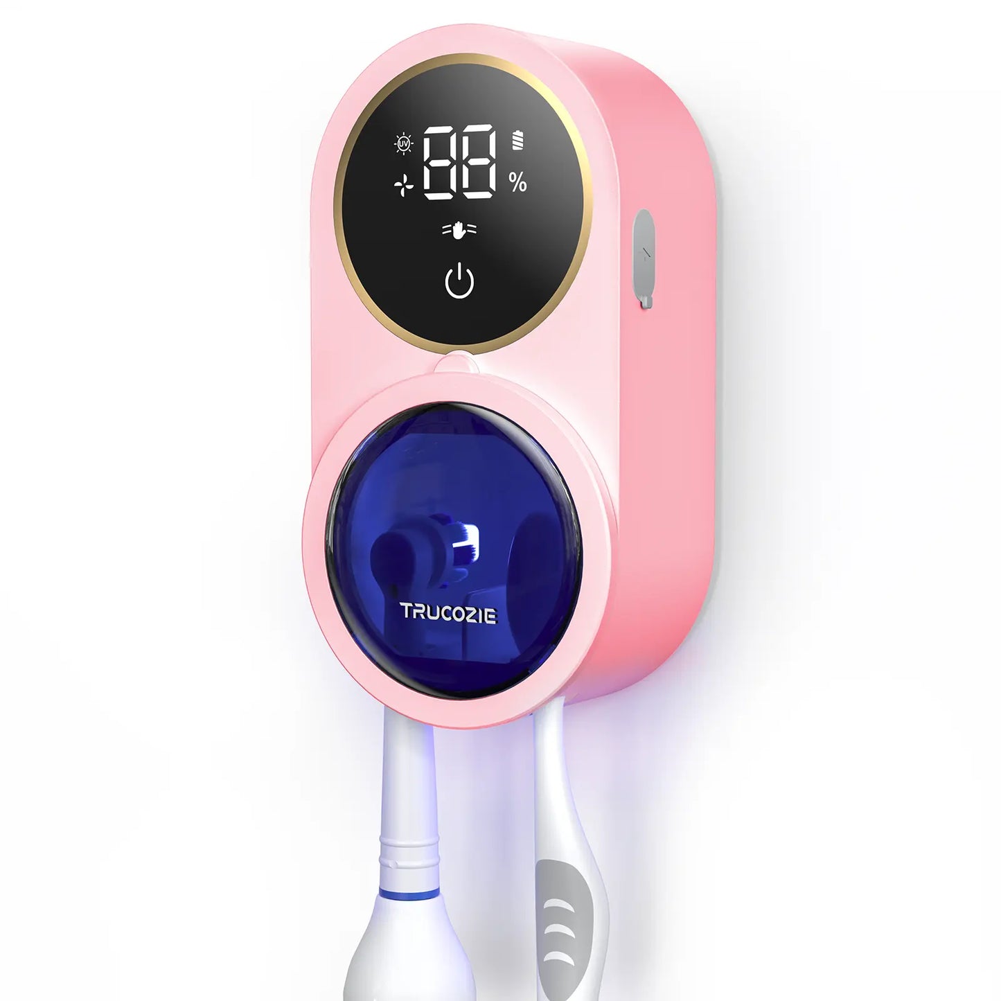 Trucozie X122 Toothbrush Cleaner, Sanitizer, LED Smart Screen, Rechargeable Wall Mount Toothbrush Holder, Oral Care, Automated