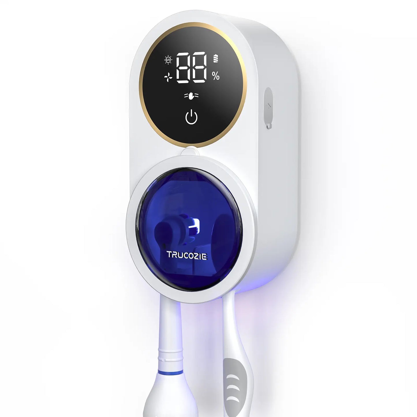 Trucozie X122 Toothbrush Cleaner, Sanitizer, LED Smart Screen, Rechargeable Wall Mount Toothbrush Holder, Oral Care, Automated